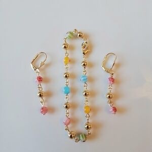 Pretty Bird Gold and Pastel Beaded Bracelet Set